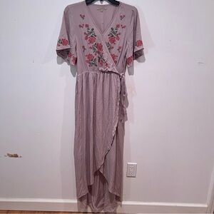 Polagram Mauve Embroidered Floral High Low Dress